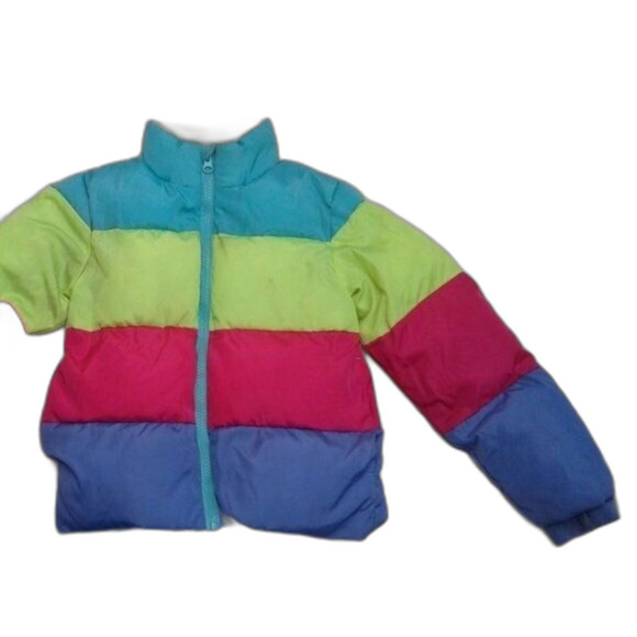 Cat & Jack Puffer Coat Jacket Girls Size XS 4/5 Purple Pink NeonYellow Blue Warm - Picture 2 of 15